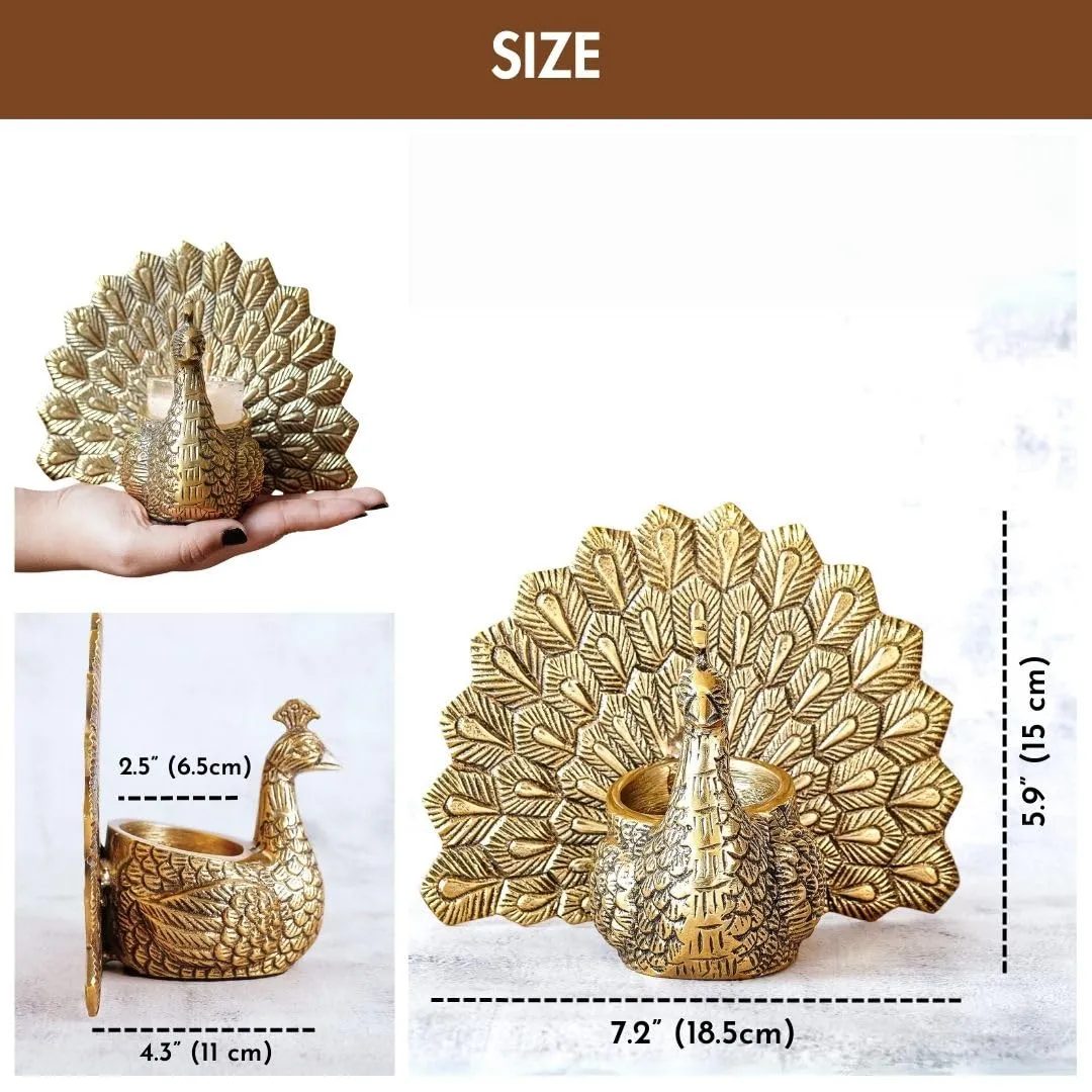 Aluminium Dancing Peacock Pair Figurine for Good Luck and Love Candle Holder for Home Dcor Tabletop Living ROOM