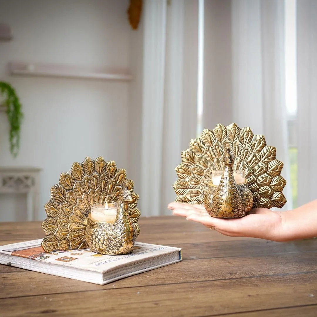 Aluminium Dancing Peacock Pair Figurine for Good Luck and Love Candle Holder for Home Dcor Tabletop Living ROOM