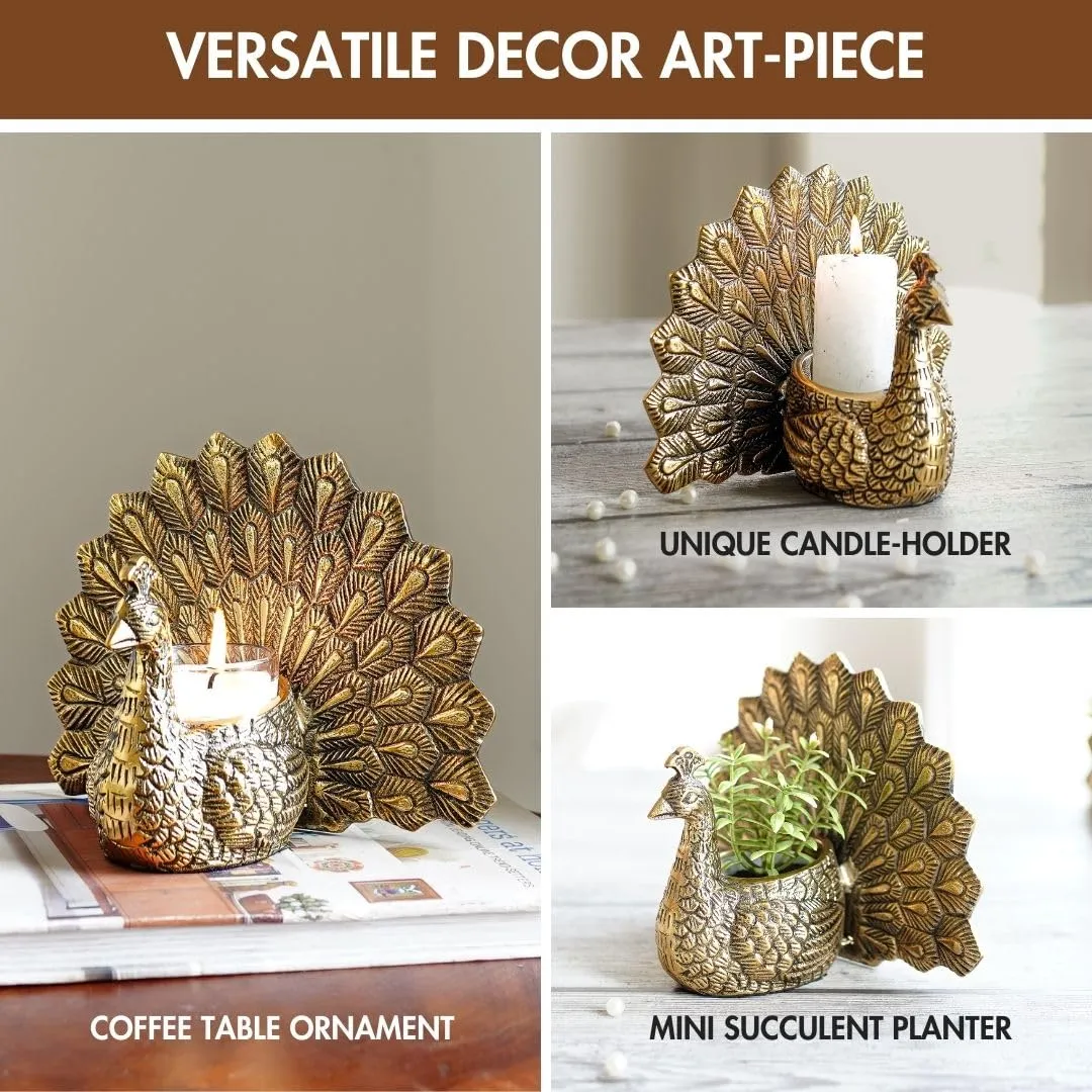 Aluminium Dancing Peacock Pair Figurine for Good Luck and Love Candle Holder for Home Dcor Tabletop Living ROOM