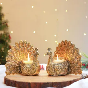 Aluminium Dancing Peacock Pair Figurine for Good Luck and Love Candle Holder for Home Dcor Tabletop Living ROOM