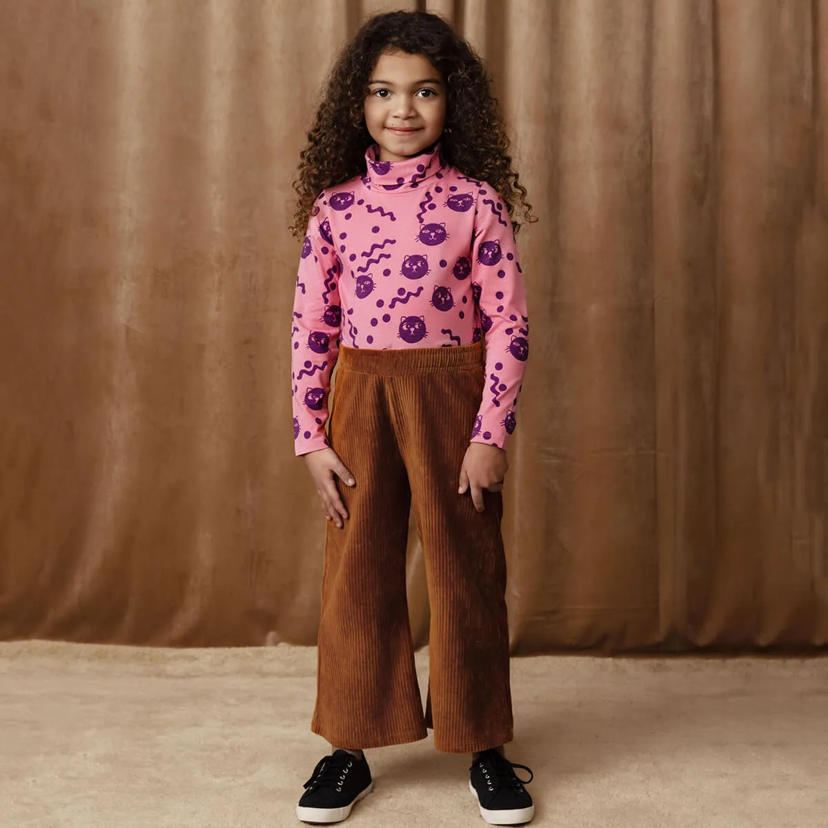 Cats Corduroy Velour Trousers in Brown by Mini Rodini