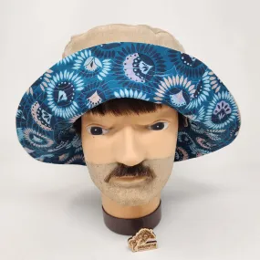 Corduroy Pants   Floral Block Print Remnant Upcycled Reversible Bucket Hat - Small