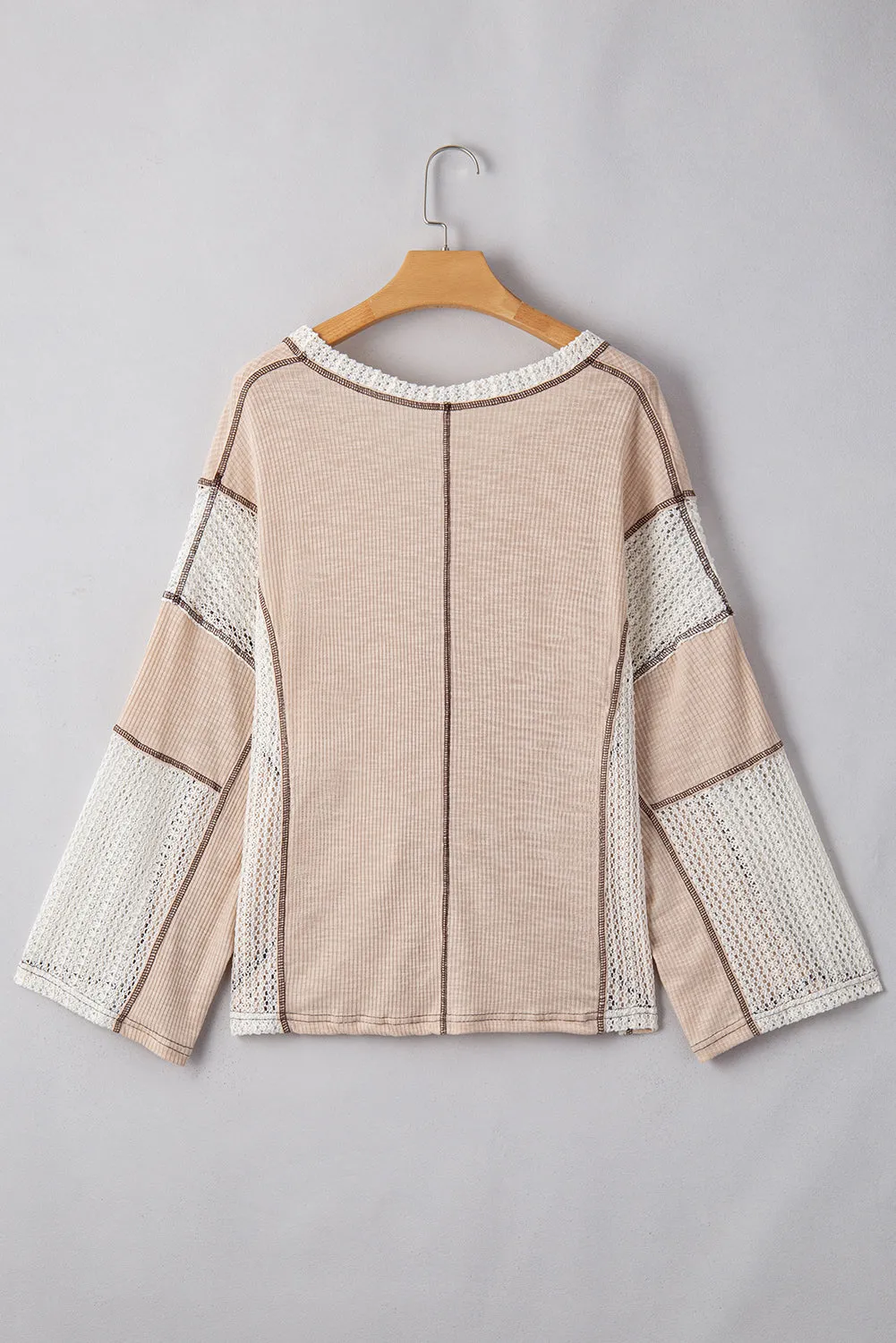 Crochet Detail Exposed Seam High Low Loose Top
