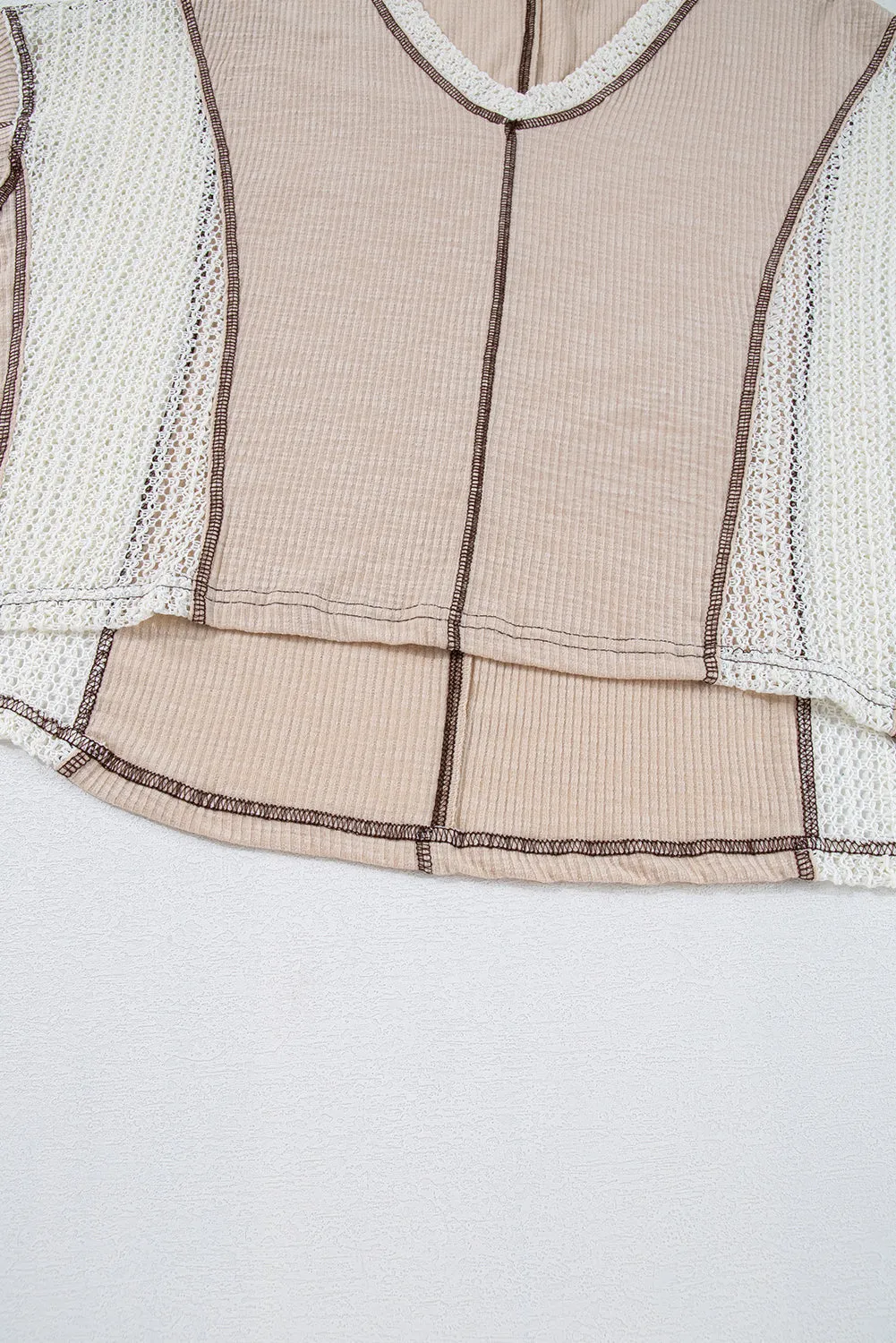 Crochet Detail Exposed Seam High Low Loose Top