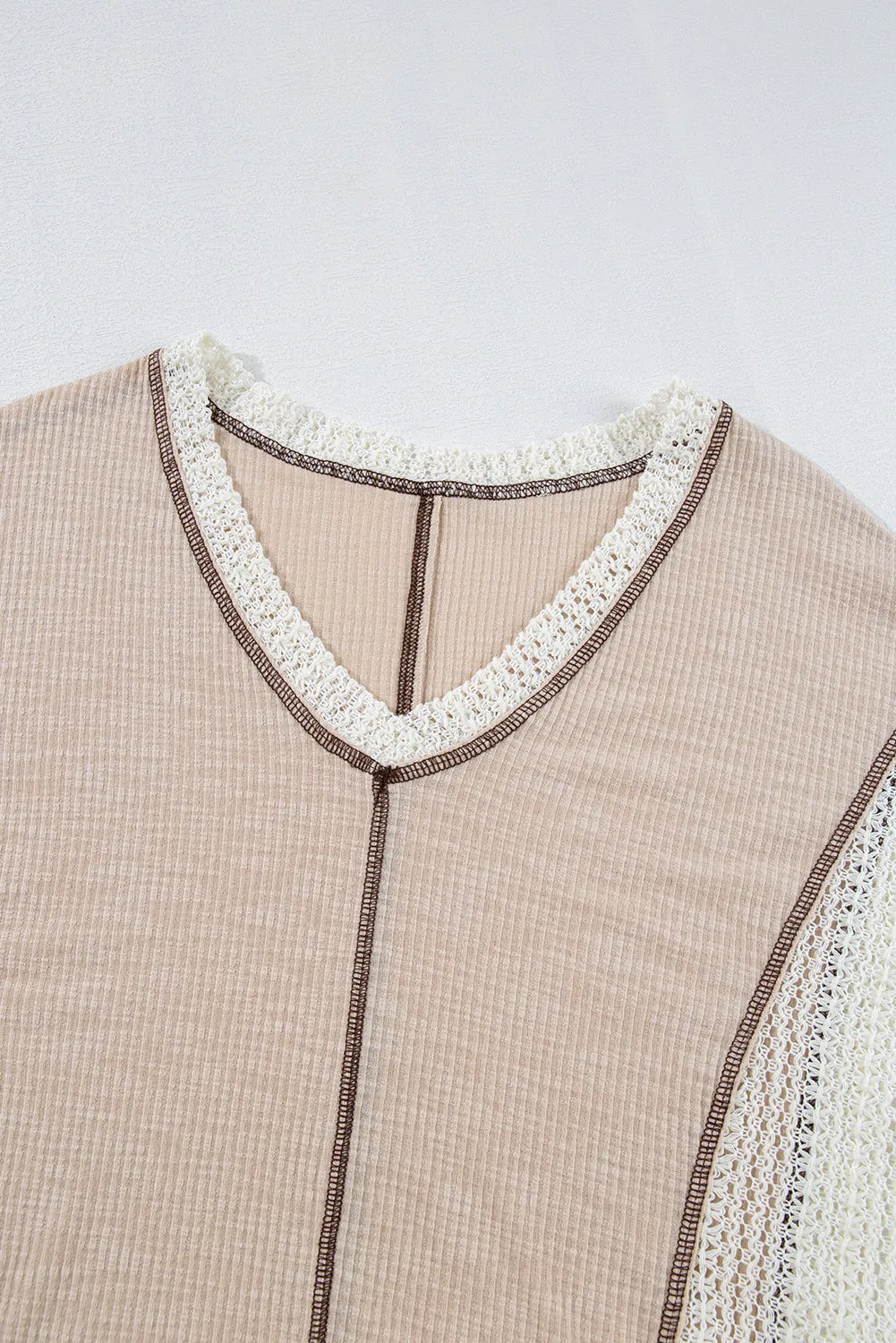 Crochet Detail Exposed Seam High Low Loose Top