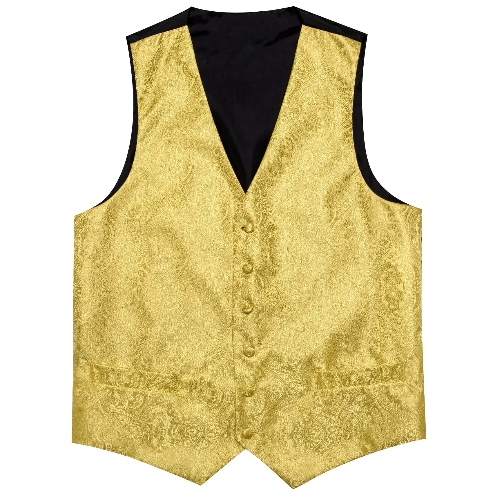 Ties2you Work Vest Blonde Yellow Paisley Silk Mens Dress Vest Tie Handkerchief Cufflinks Set