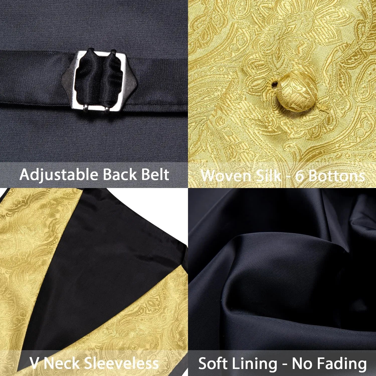 Ties2you Work Vest Blonde Yellow Paisley Silk Mens Dress Vest Tie Handkerchief Cufflinks Set